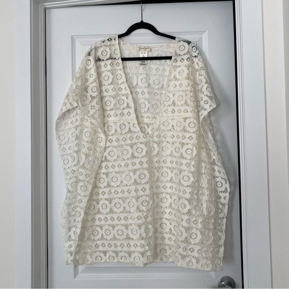Jessica Simpson Cream crochet swim coverup
